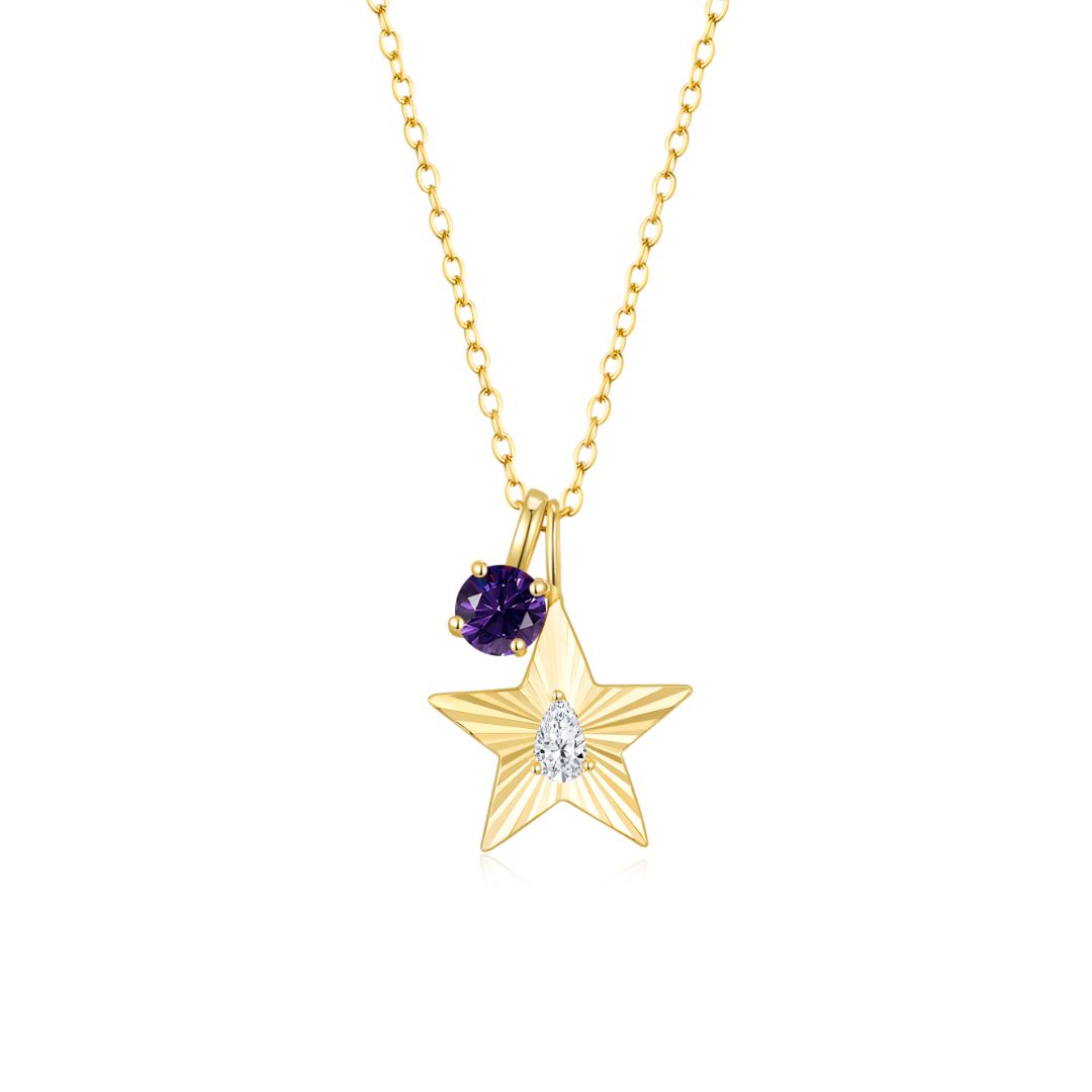 The Star Necklace with 4 Prong Solitaire Pendant YG (4mm) (Apr, Feb) - Eclat by Oui