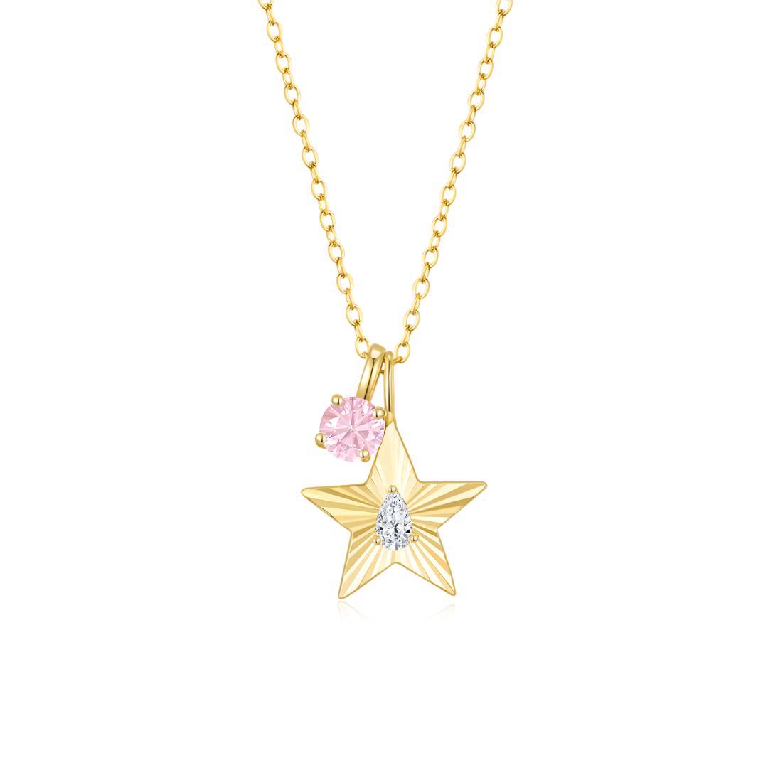 The Star Necklace with 4 Prong Solitaire Pendant YG (4mm) (Apr, Oct) - Eclat by Oui