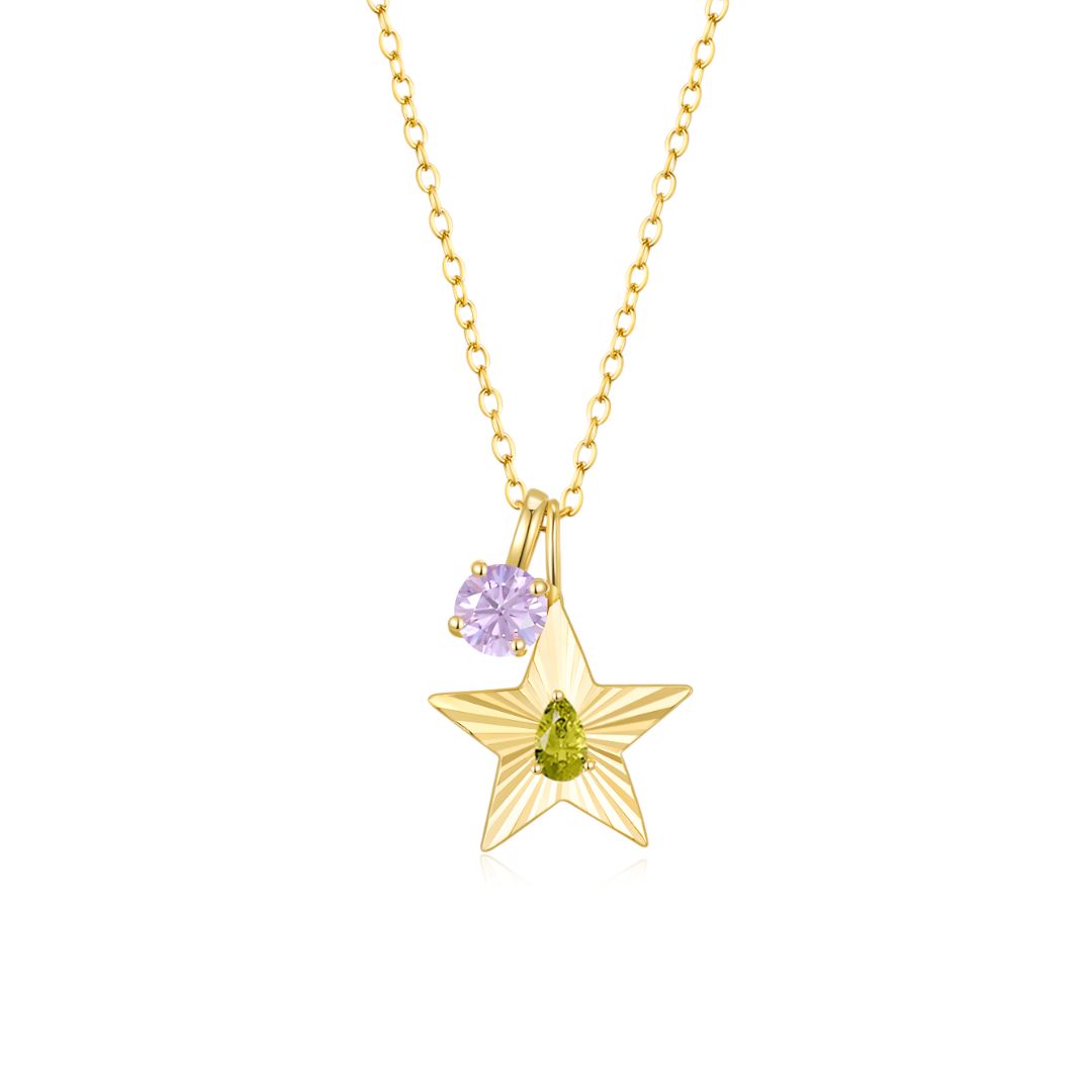 The Star Necklace with 4 Prong Solitaire Pendant YG (4mm) (Aug, Jun) - Eclat by Oui
