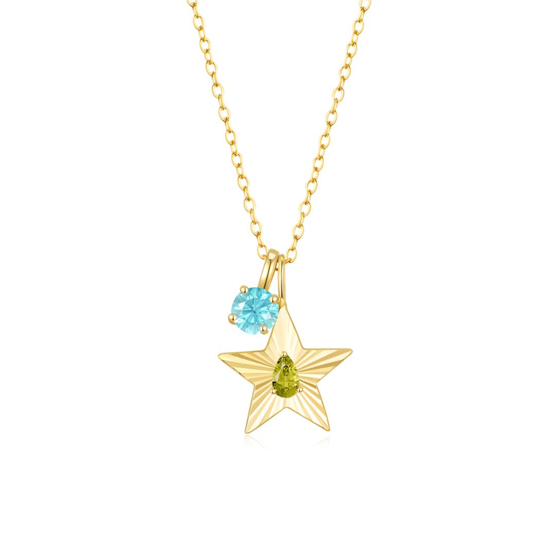 The Star Necklace with 4 Prong Solitaire Pendant YG (4mm) (Aug, Mar) - Eclat by Oui