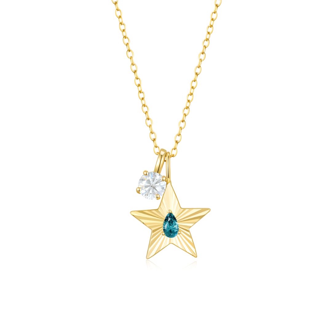 The Star Necklace with 4 Prong Solitaire Pendant YG (4mm) (Dec, Apr) - Eclat by Oui
