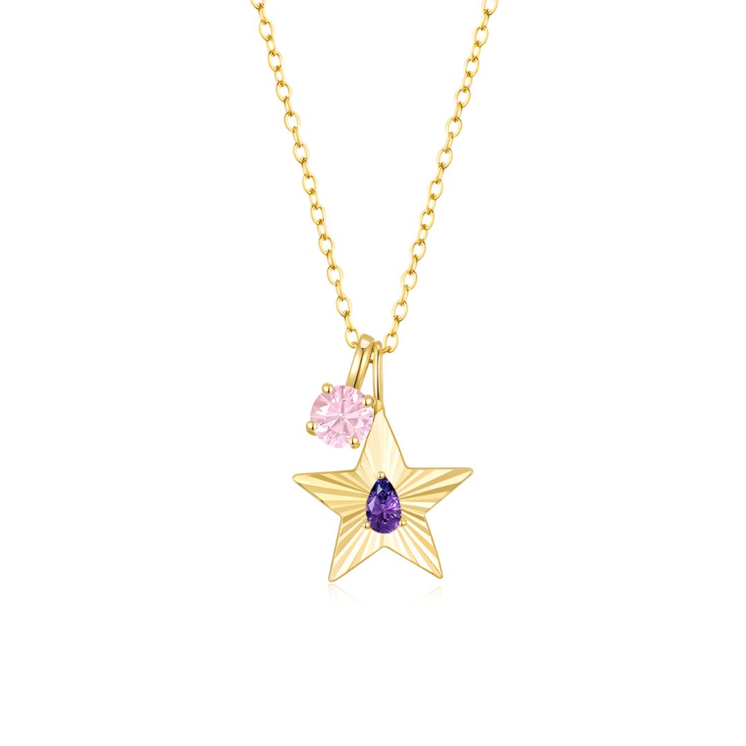 The Star Necklace with 4 Prong Solitaire Pendant YG (4mm) (Feb, Oct) - Eclat by Oui