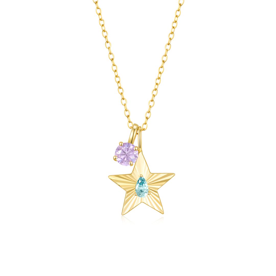 The Star Necklace with 4 Prong Solitaire Pendant YG (4mm) (Mar, Jun) - Eclat by Oui