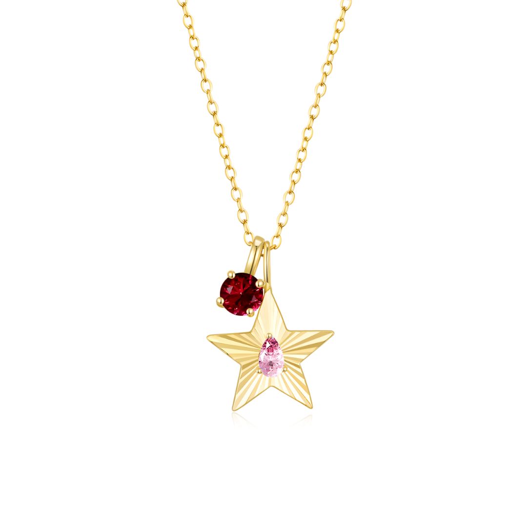 The Star Necklace with 4 Prong Solitaire Pendant YG (4mm) (Oct, Jan) - Eclat by Oui