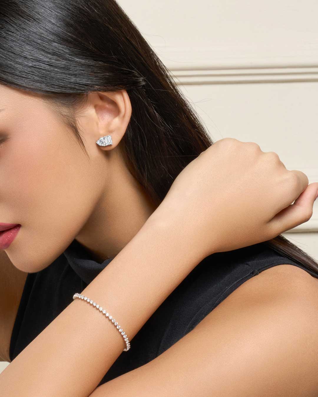 Toi et Moi Ear Studs (Emerald+Heart) (Model) - Eclat by Oui