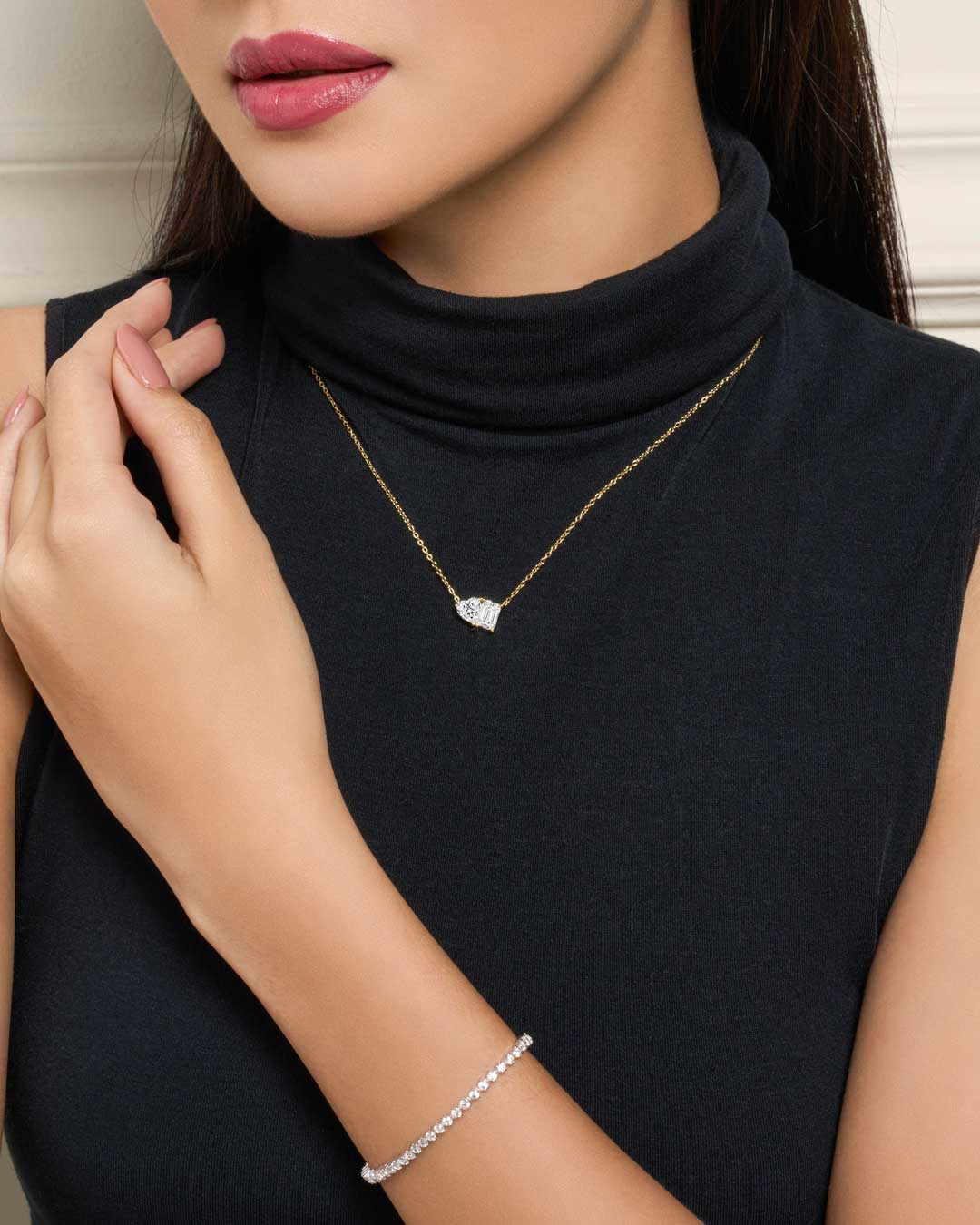 Toi et Moi Necklace (Heart + Emerald) 1CT (Model) - Eclat by Oui