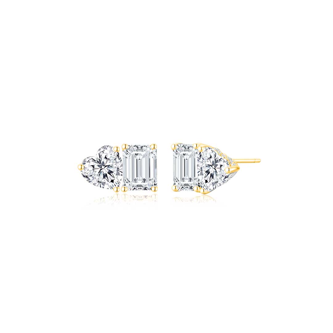 Toi et Moi Ear Studs (Emerald + Heart) YG - Eclat by Oui