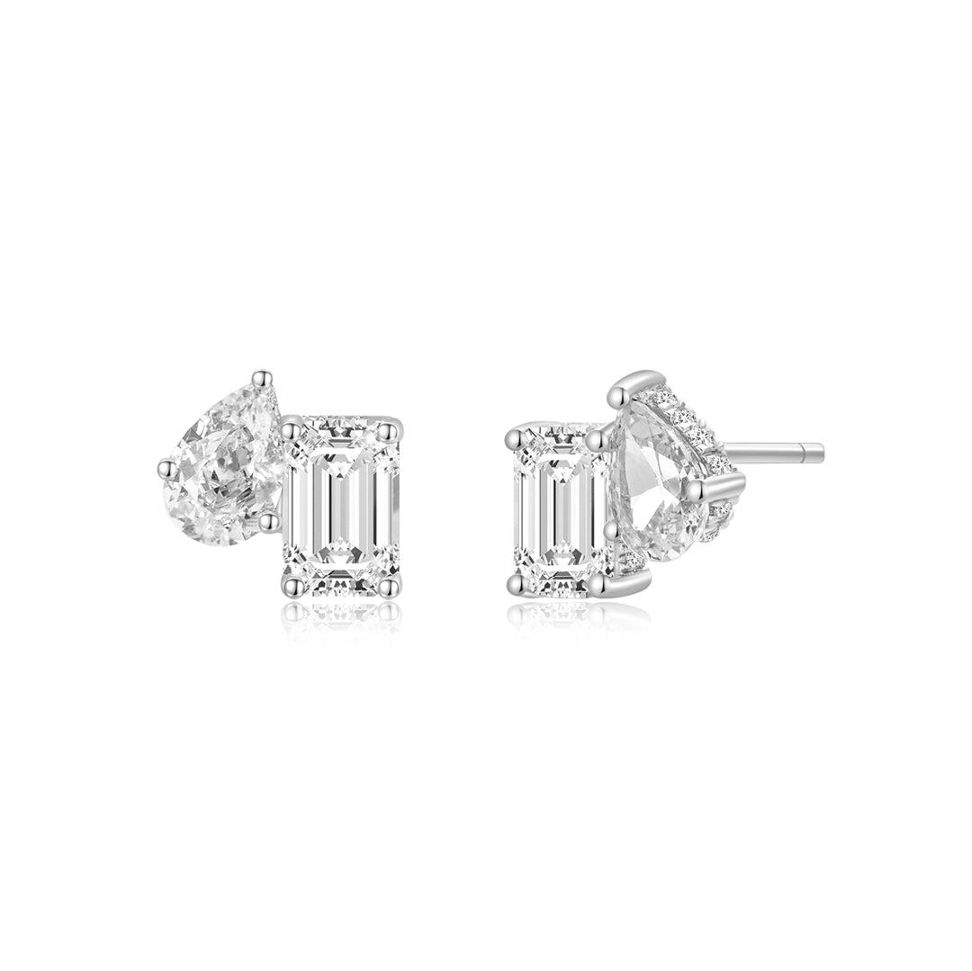 Toi et Moi Step Ear Studs (Pear + Emerald) WG - Eclat by Oui