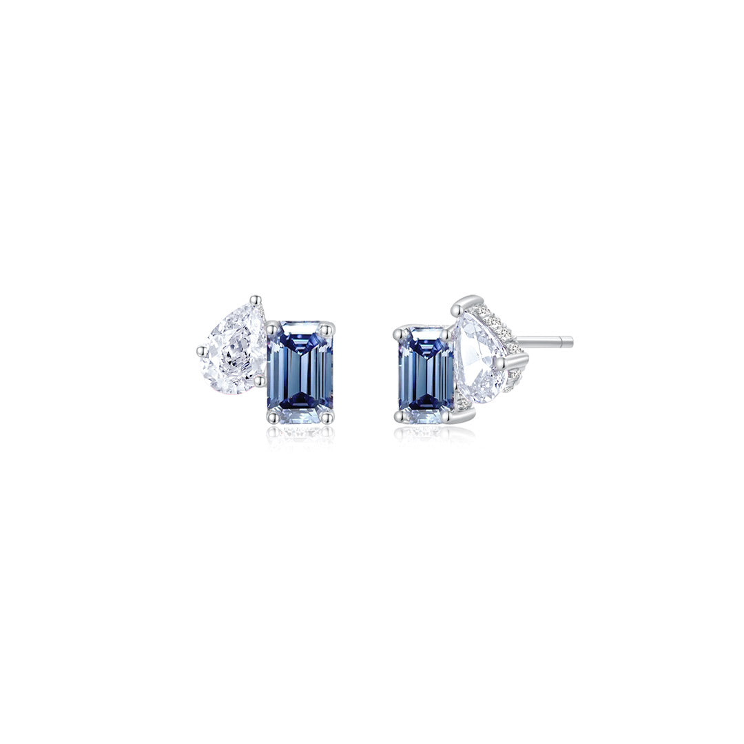 Toi et Moi Step Ear Studs (Pear + Blue-Grey Emerald) - Eclat by Oui