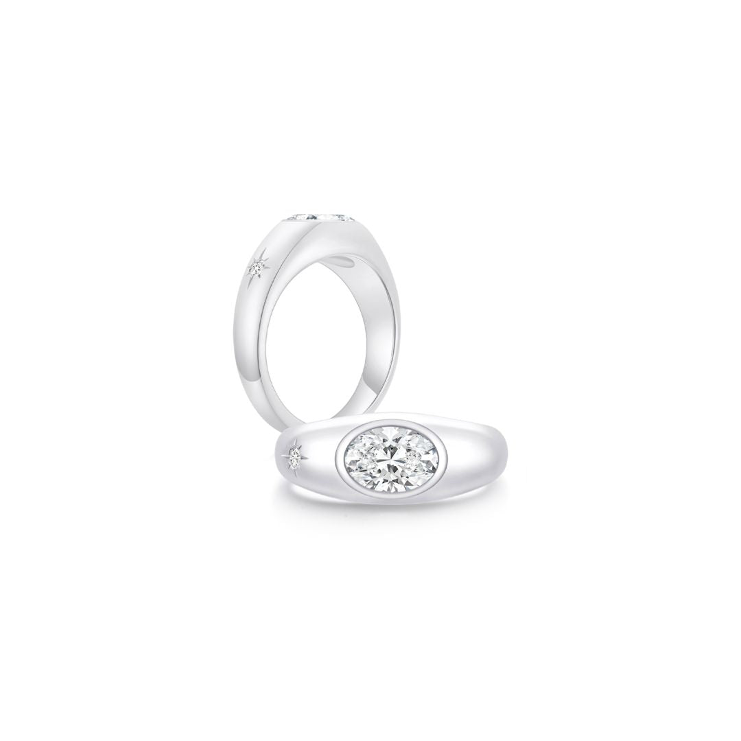 Twinlight Oval Signet Ring Both WG (Apr, Apr) - Eclat by Oui