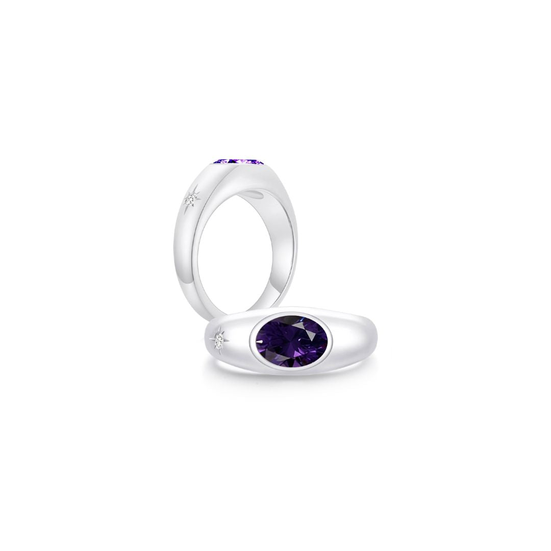 Twinlight Oval Signet Ring Both WG (Feb, Apr) - Eclat by Oui
