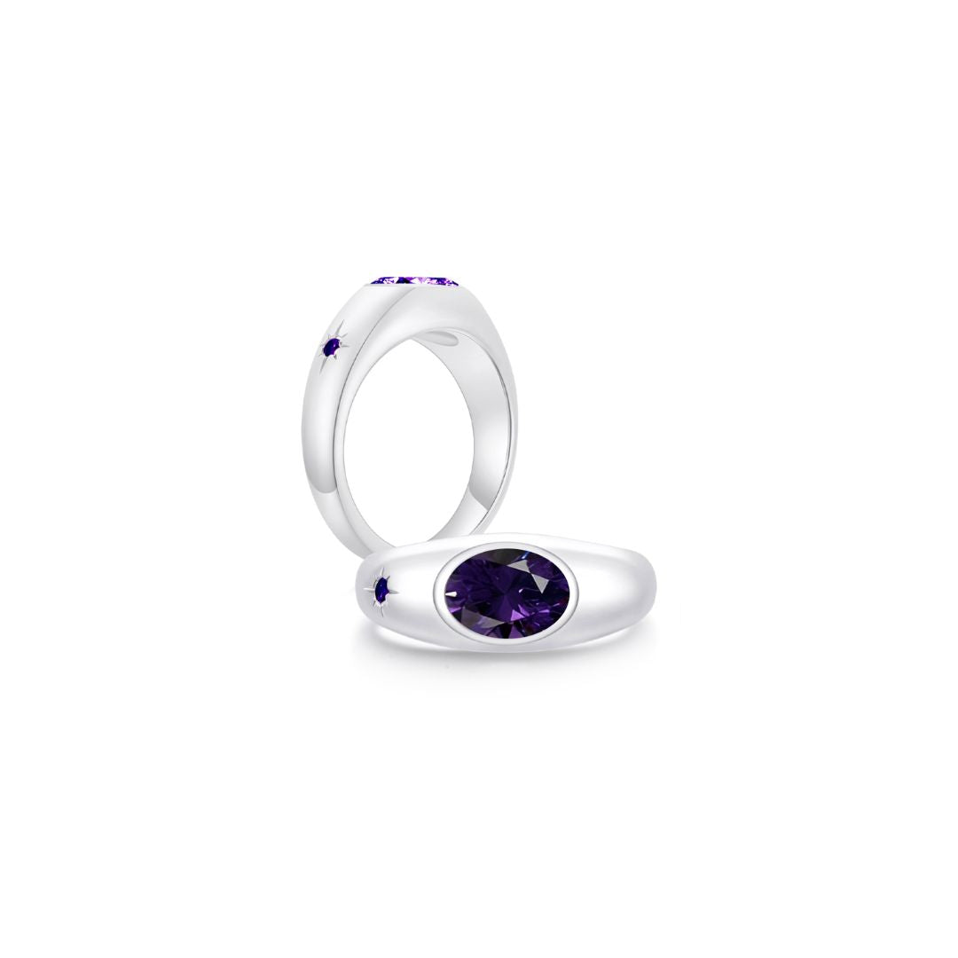 Twinlight Oval Signet Ring Both WG (Feb, Feb) - Eclat by Oui