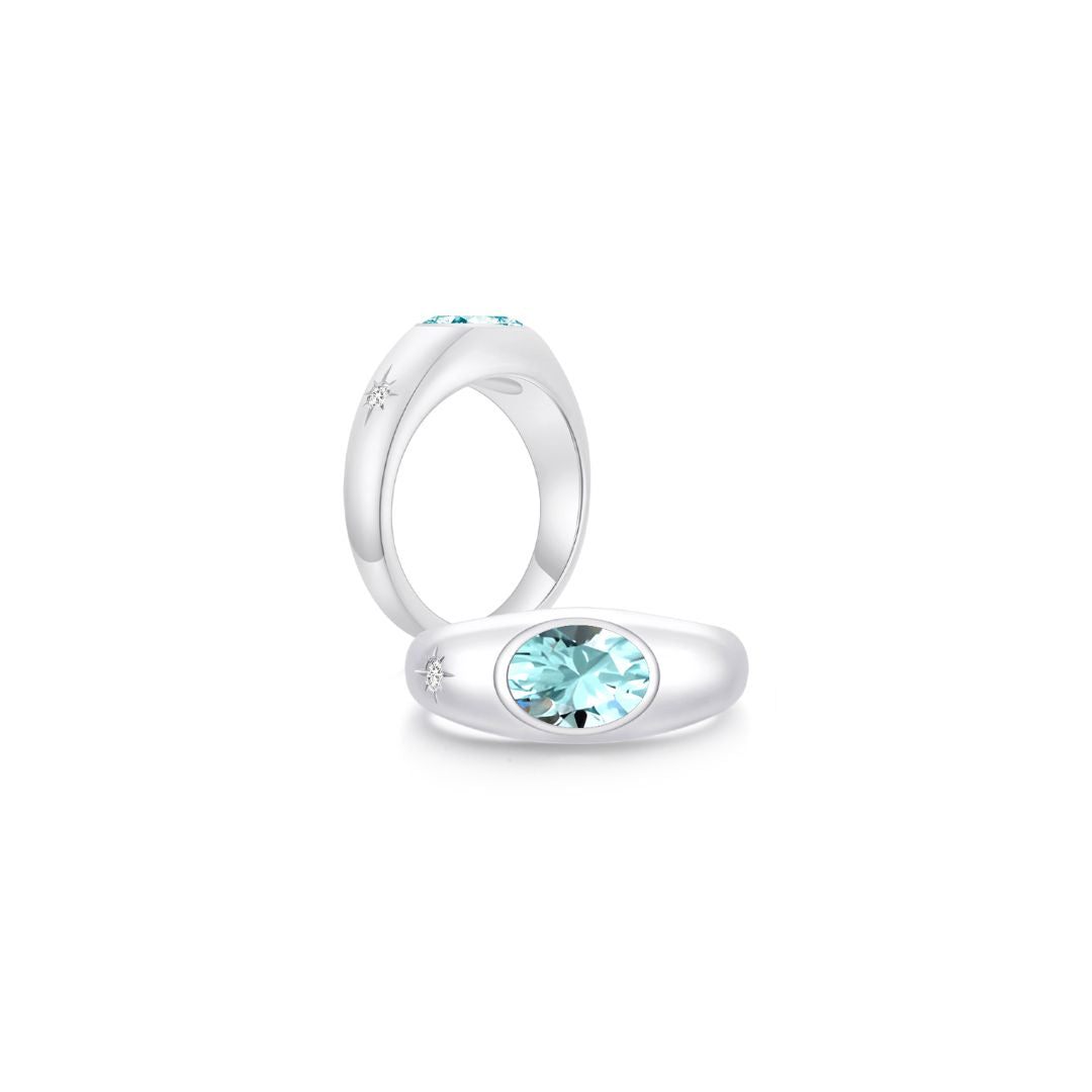 Twinlight Oval Signet Ring Both WG (Mar, Apr) - Eclat by Oui