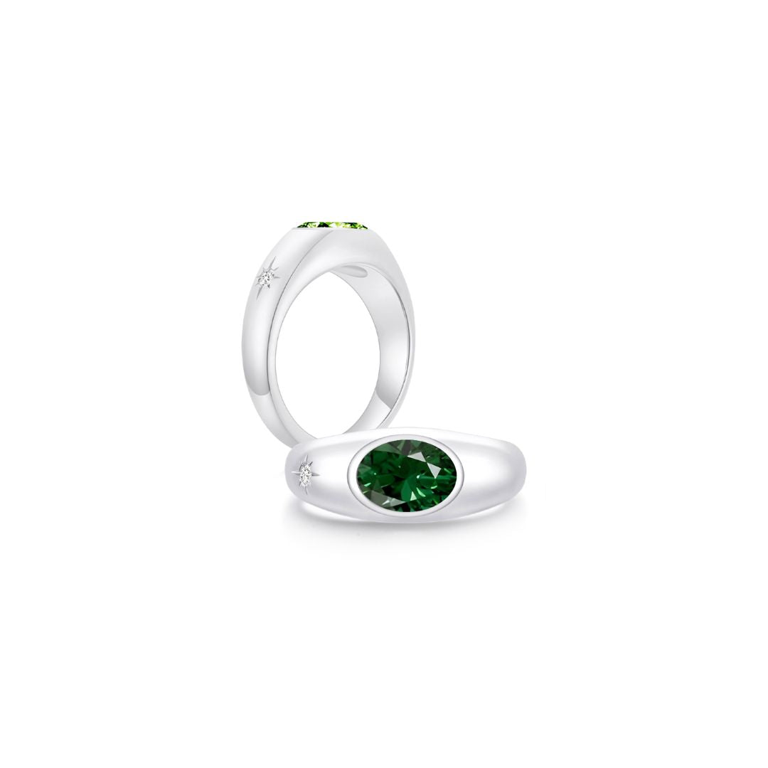 Twinlight Oval Signet Ring Both WG (May, Apr) - Eclat by Oui