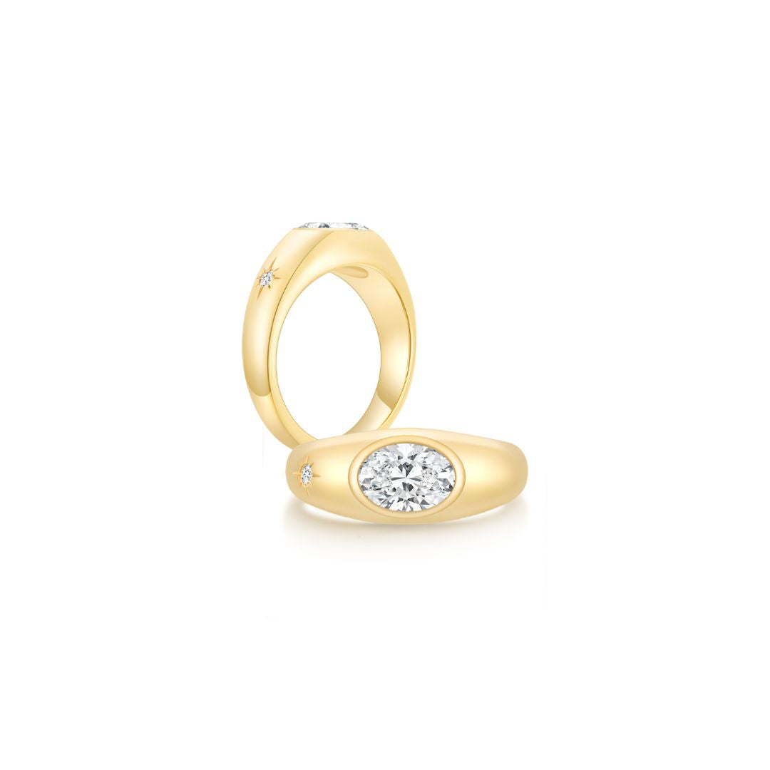Twinlight Oval Signet Ring Both YG (Apr, Apr) - Eclat by Oui