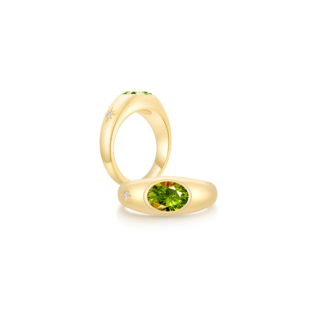 Twinlight Oval Signet Ring Both YG (Aug, Apr) - Eclat by Oui