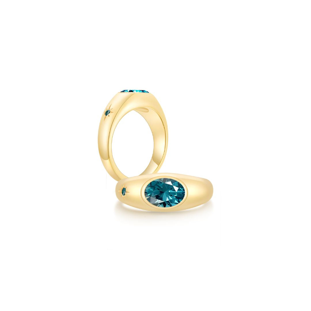 Twinlight Oval Signet Ring Both YG (Dec, Dec) - Eclat by Oui