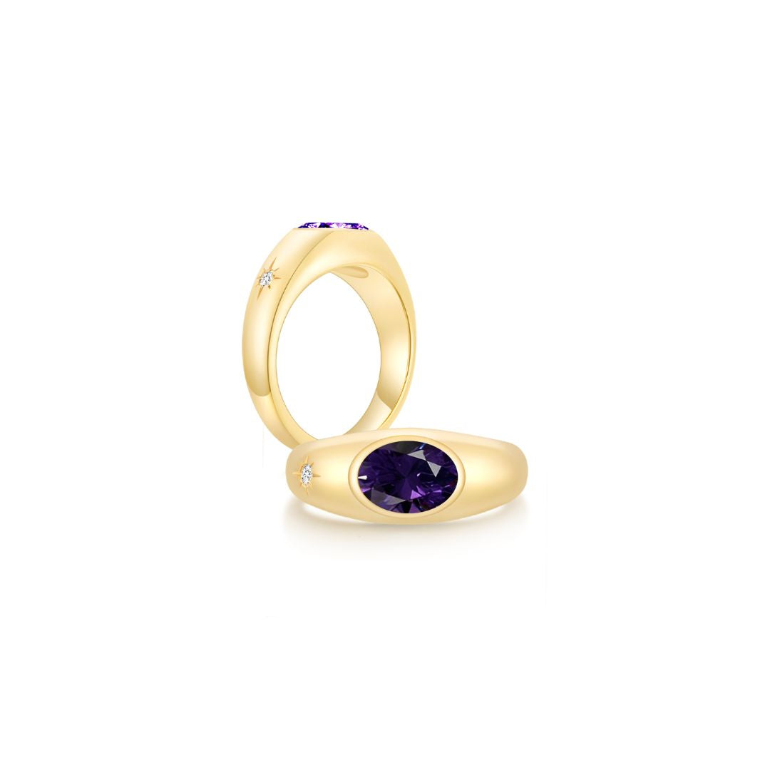 Twinlight Oval Signet Ring Both YG (Feb, Apr) - Eclat by Oui