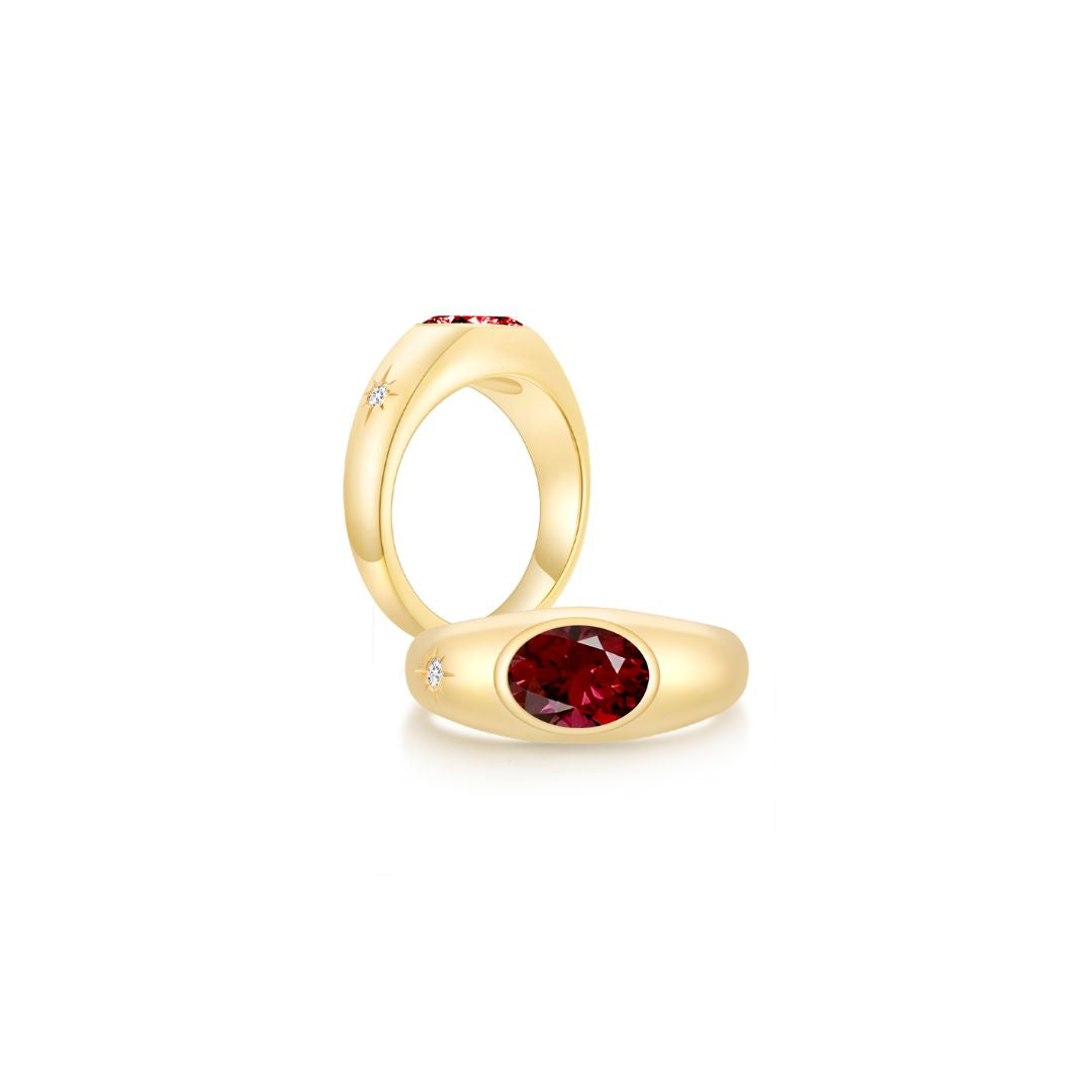 Twinlight Oval Signet Ring Both YG (Jan, Apr) - Eclat by Oui