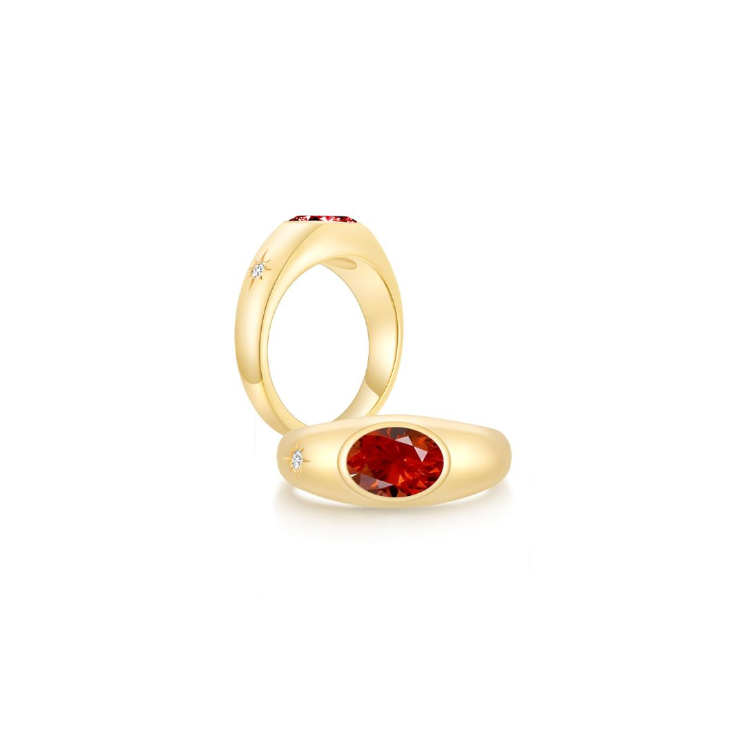 Twinlight Oval Signet Ring Both YG (Jul, Apr) - Eclat by Oui