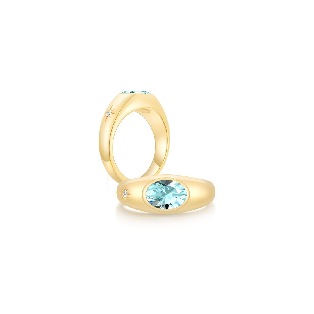 Twinlight Oval Signet Ring Both YG (Mar, Apr) - Eclat by Oui