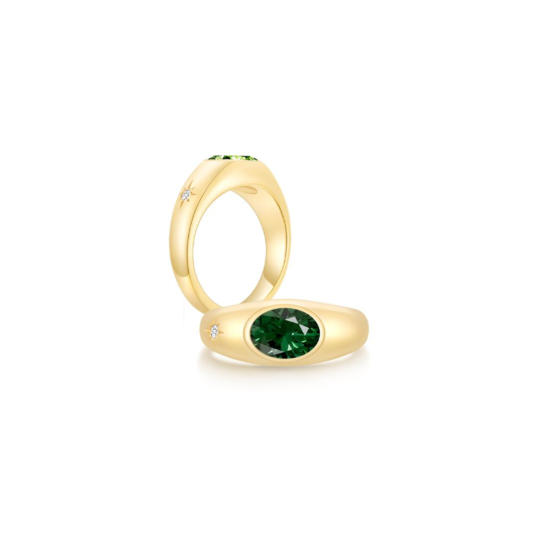 Twinlight Oval Signet Ring Both YG (May, Apr) - Eclat by Oui