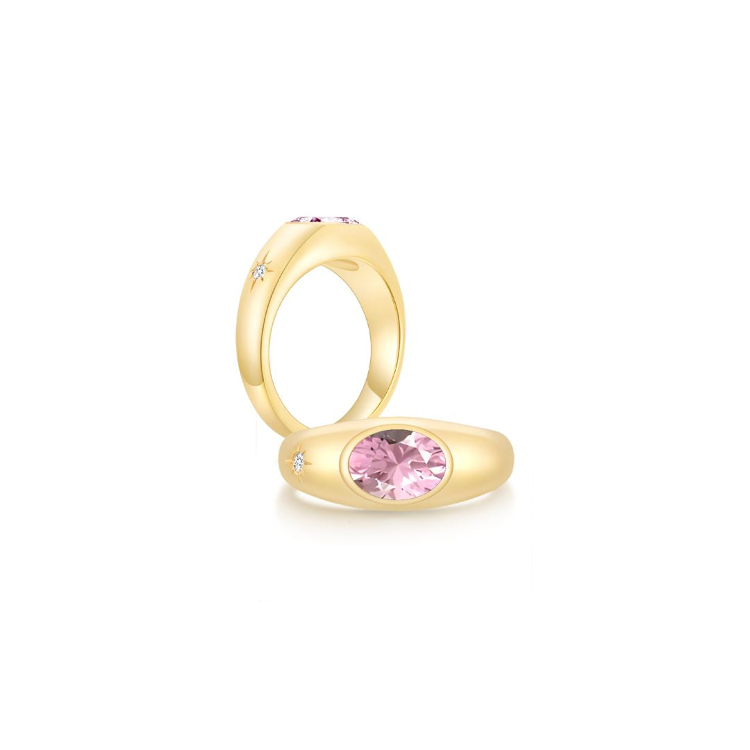 Twinlight Oval Signet Ring Both YG (Oct, Apr) - Eclat by Oui