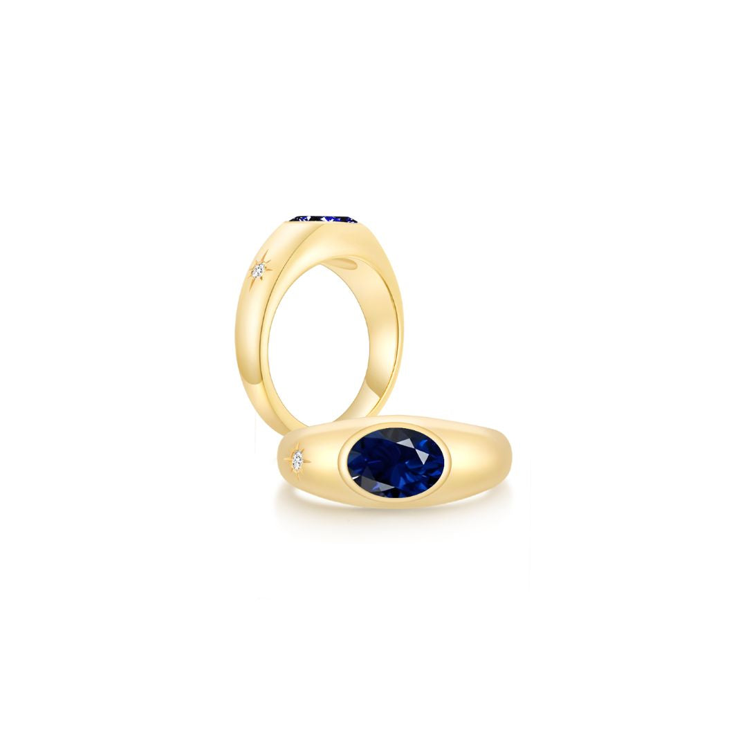 Twinlight Oval Signet Ring Both YG (Sep, Apr) - Eclat by Oui