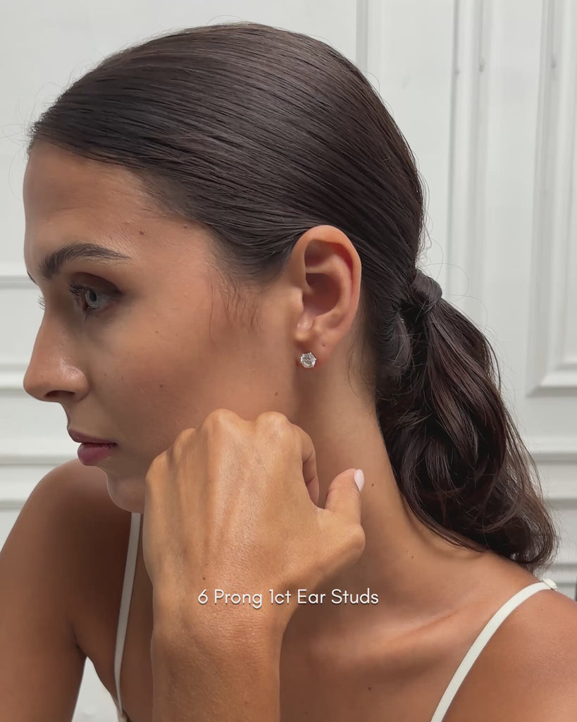 6 Prong Round Solitaire Ear Studs 1ct (Video) - Éclat by Oui