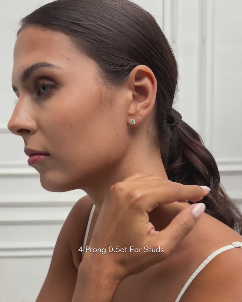 4 Prong Round Solitaire Ear Studs 0.5ct (Video) - Éclat by Oui
