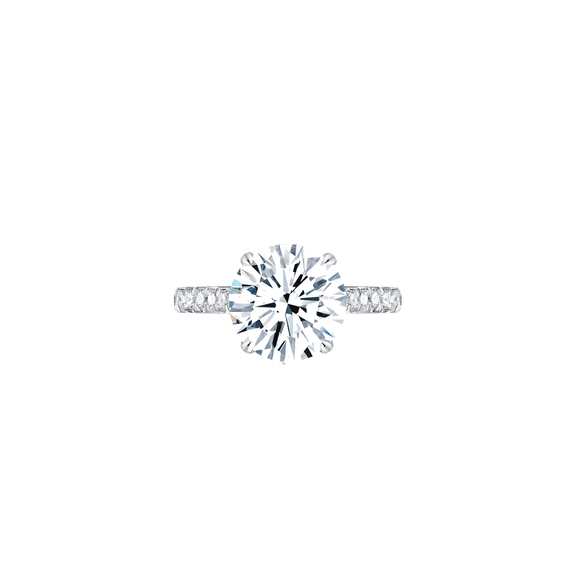 Diana Round Solitaire Pave Ring 4 Prong Front - Eclat by Oui
