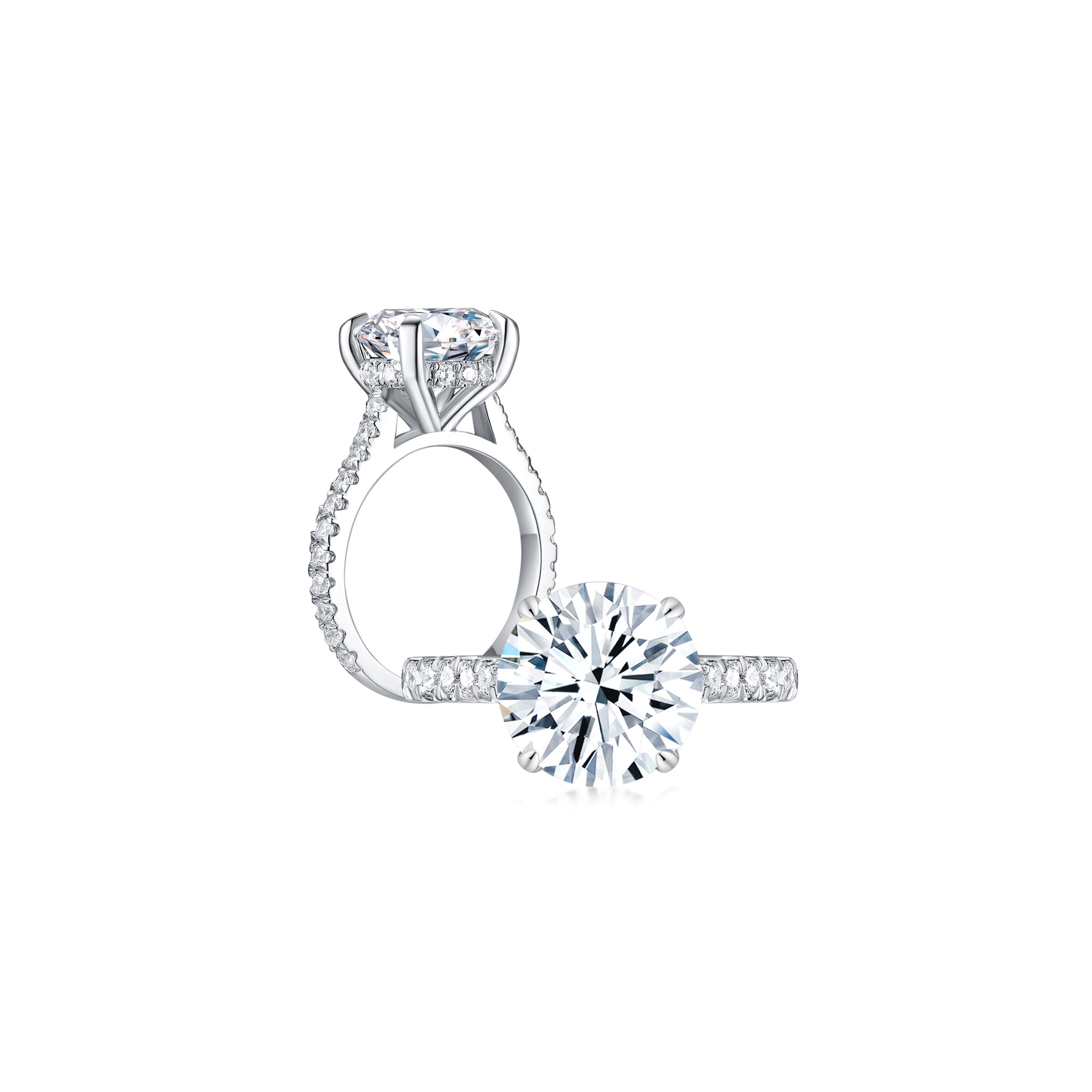 Diana Round Solitaire Pave Ring 4 Prong Both - Eclat by Oui