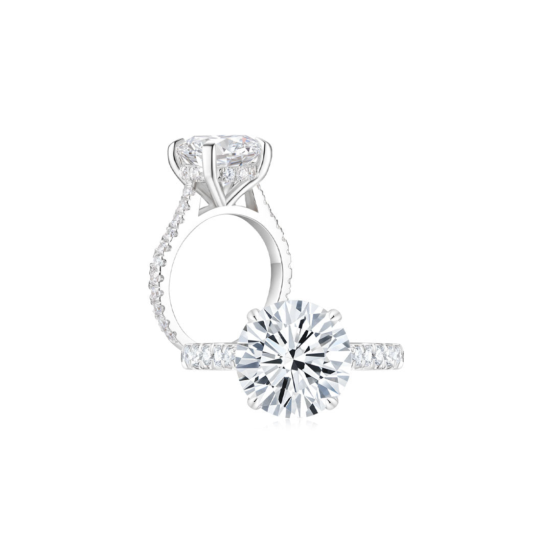 Diana Round Solitaire Pave Ring (4 Prong) WG (Both) - Éclat by Oui