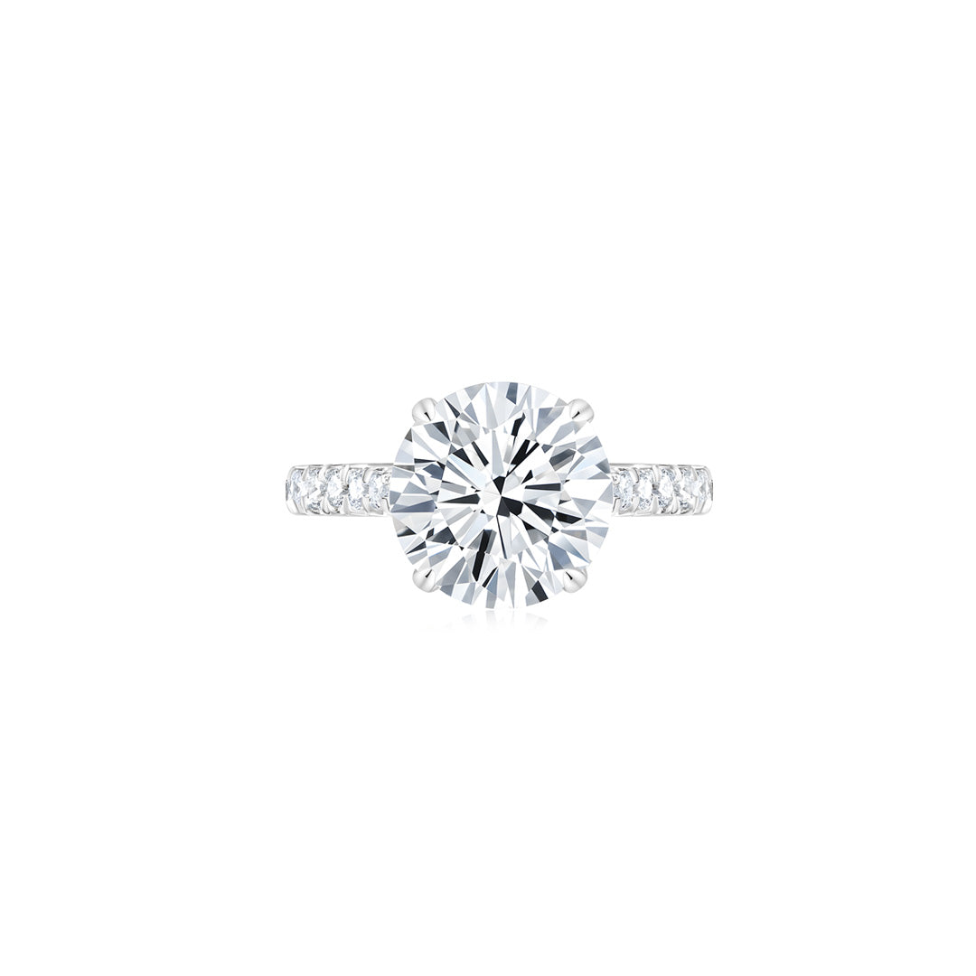 Diana Round Solitaire Pave Ring (4 Prong) WG (Front) - Éclat by Oui
