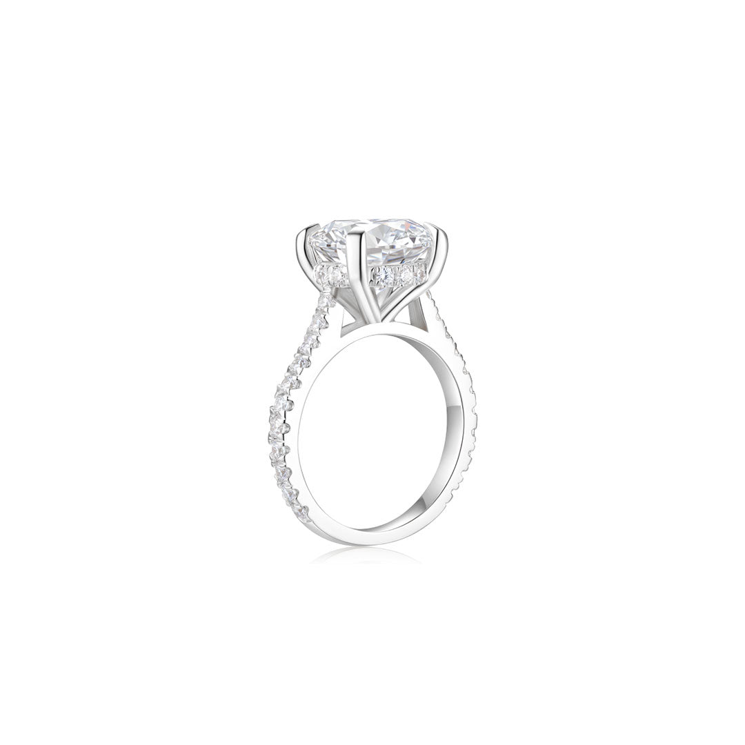 Diana Round Solitaire Pave Ring (4 Prong) WG (Side) - Éclat by Oui