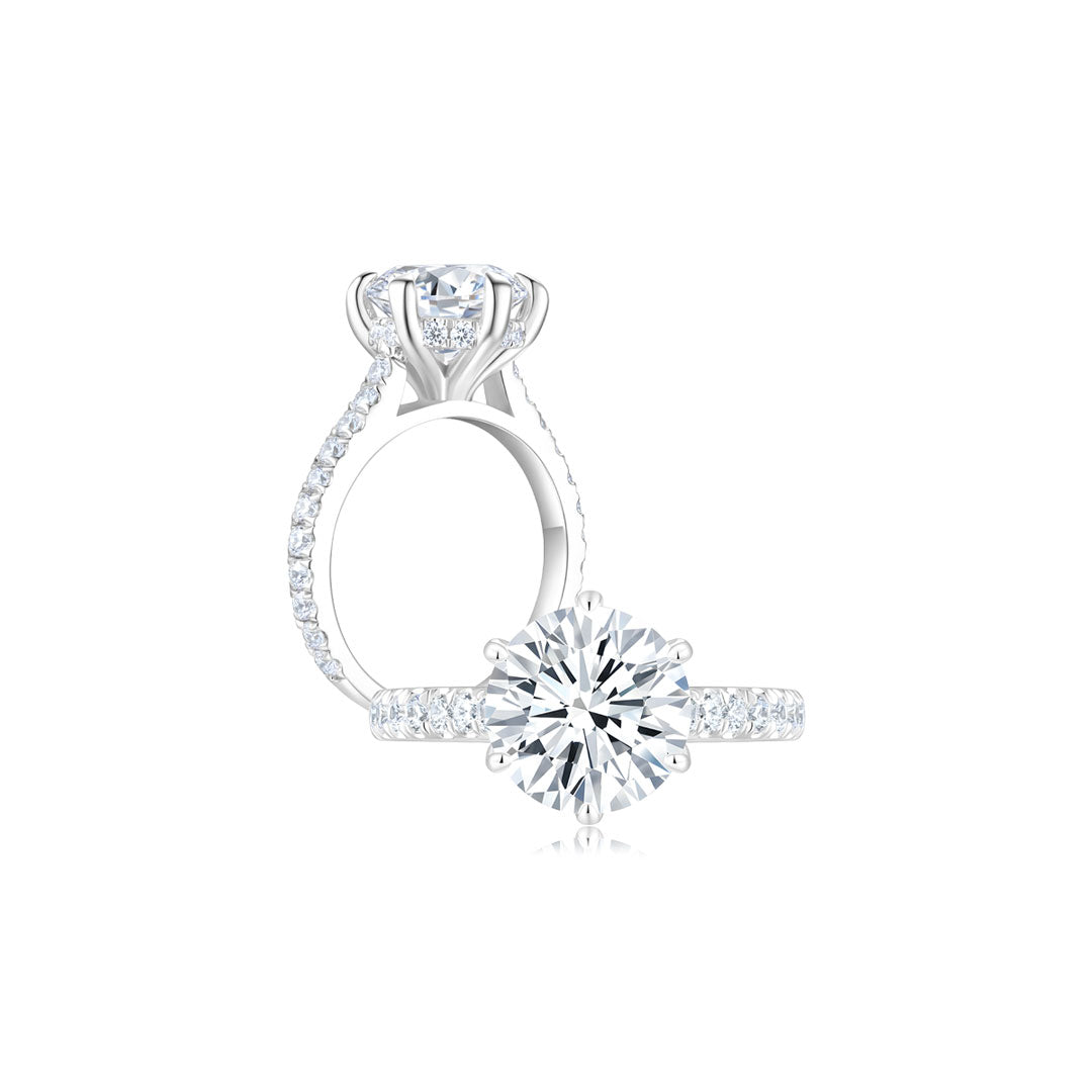 Diana Round Solitaire Pave Ring (6 Prong) WG (Both) - Éclat by Oui