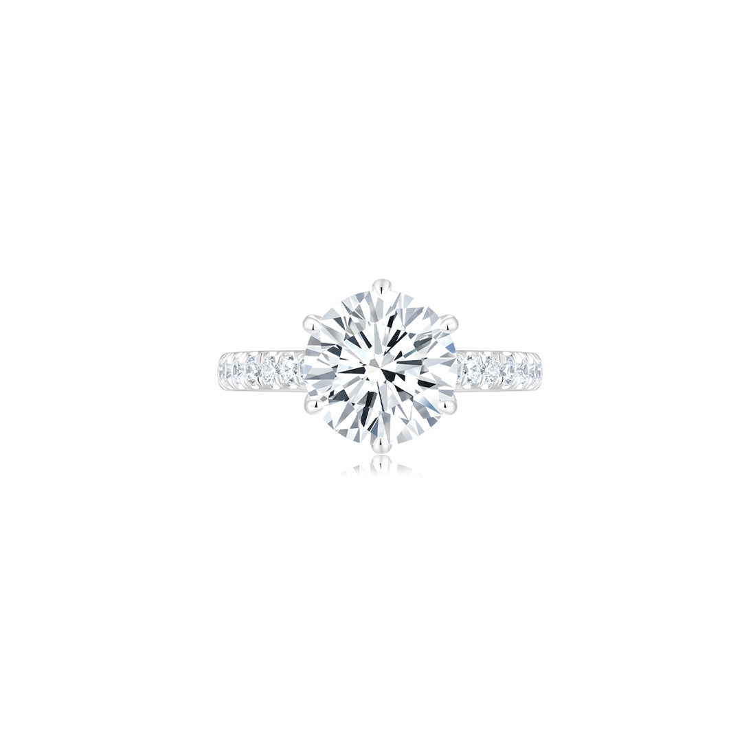 Diana Round Solitaire Pave Ring (6 Prong) WG (Front) - Éclat by Oui