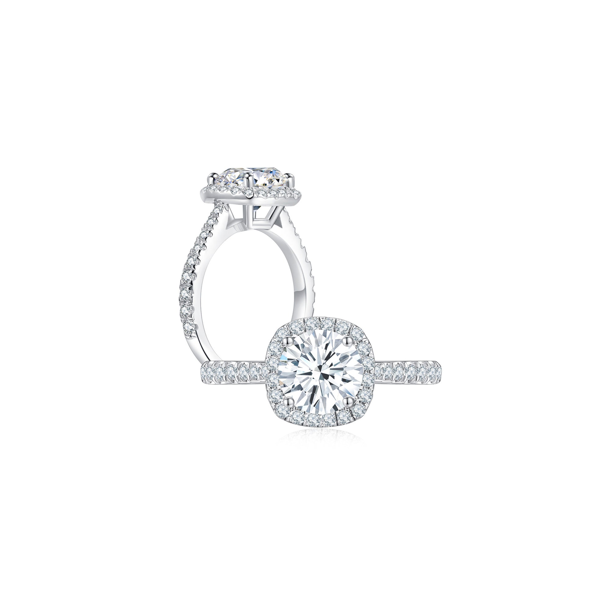 Maya Cushion Halo Pave Ring (Both) - Eclat by Oui