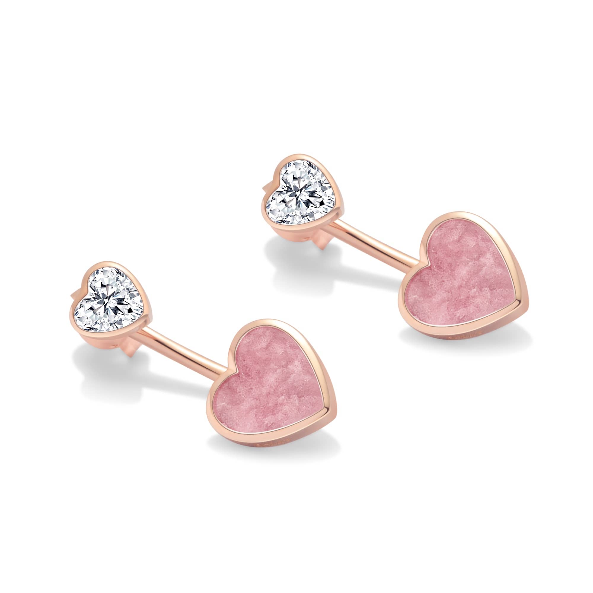 My Heart Rhodonite Ear Studs (Rose Gold) (Angled) - Eclat by Oui